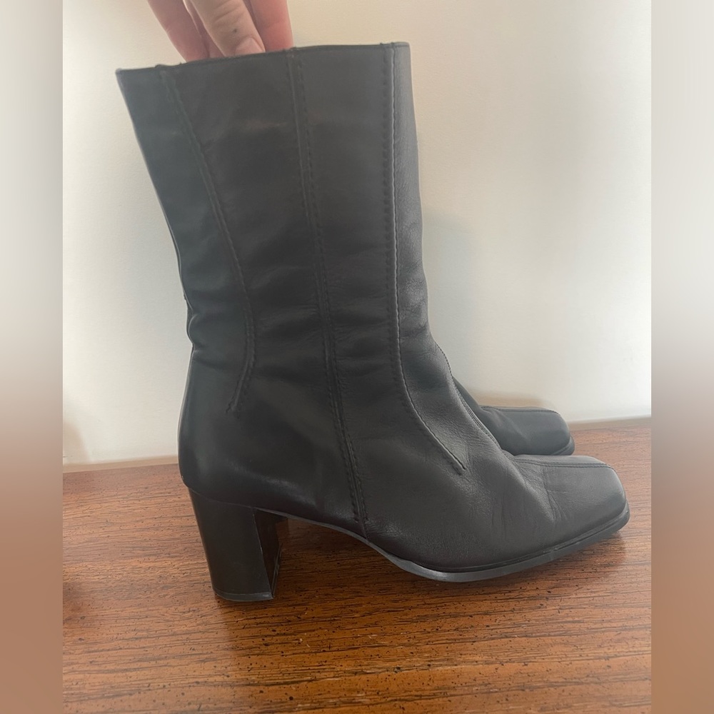 Italian leather square toe boots